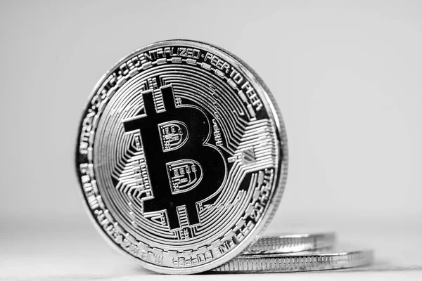 Bitcoin Como Moneda Criptográfica Moneda Virtual Internet Banca Línea Compras — Foto de Stock