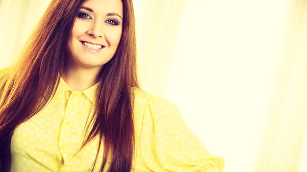 Feminine Beauty Concept Portrait Beautiful Young Woman Long Brown Hair — Stock Photo, Image