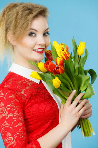 Internationella Kvinnodagen Åtta Marscher Vackert Porträtt Vacker Kvinna Blont Hår — Stockfoto