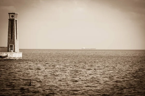 Vecchio Stile Fatto Lanterna Navigazione Mare Cemento Che Mostra Lato — Foto Stock