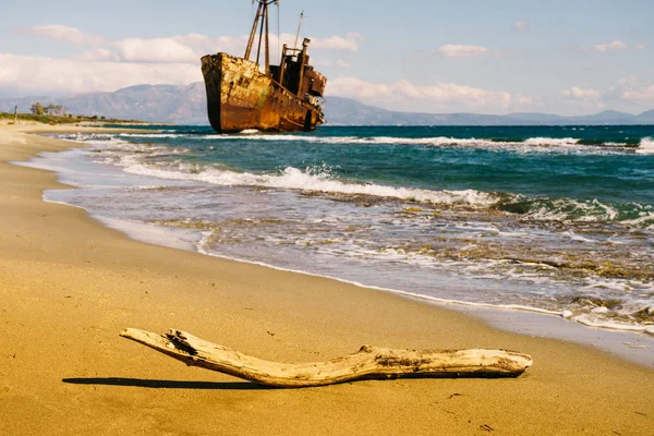 Griechische Küste Mit Dem Berühmten Rostigen Schiffswrack Dimitrios Strand Von — Stockfoto