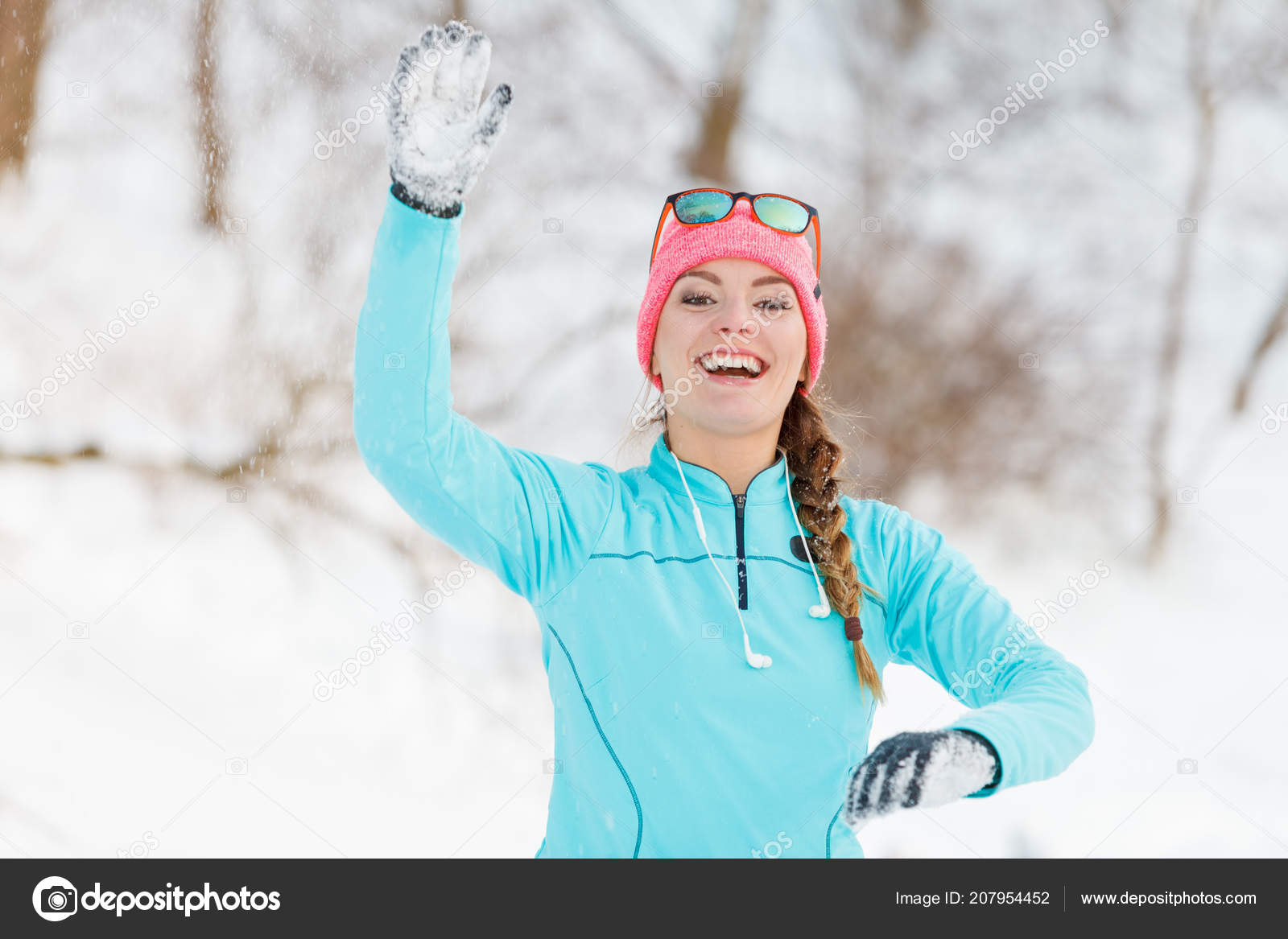 Girl Has Fun Throwing Snowballs Relax Winter Park Health Nature