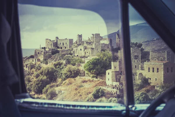 Grecia Villaggio Vatheia Vecchie Case Tradizionali Abbandonate Vathia Sulla Penisola — Foto Stock