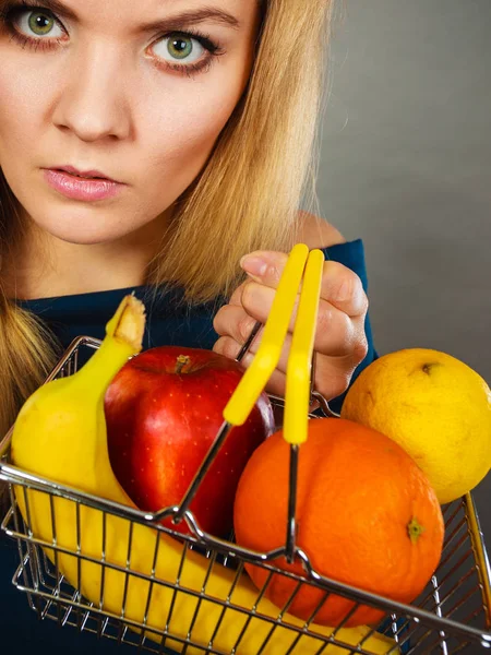 Compra Alimentos Saludables Vegetarianos Sin Gluten Productos Veganos Mujer Infeliz — Foto de Stock