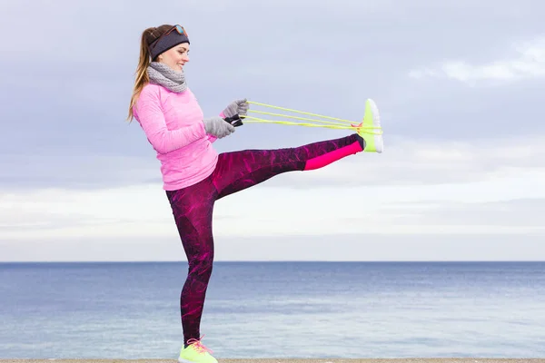 Femme Athlète Fit Girl Entraînement Plein Air Avec Saut Corde — Photo