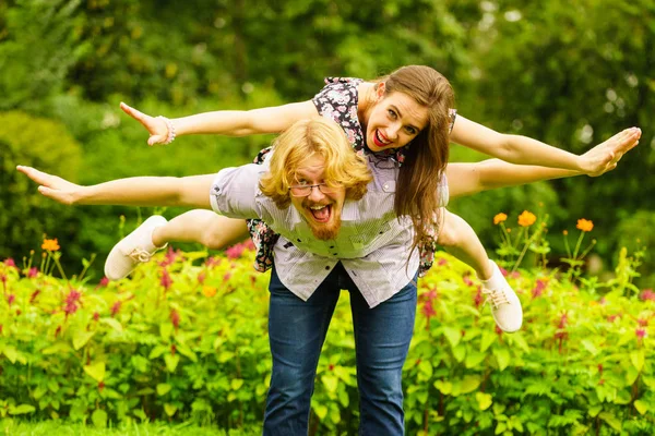 Happy Couple Having Fun Together Outdoor Happines Great Relationship Man — Stock Photo, Image