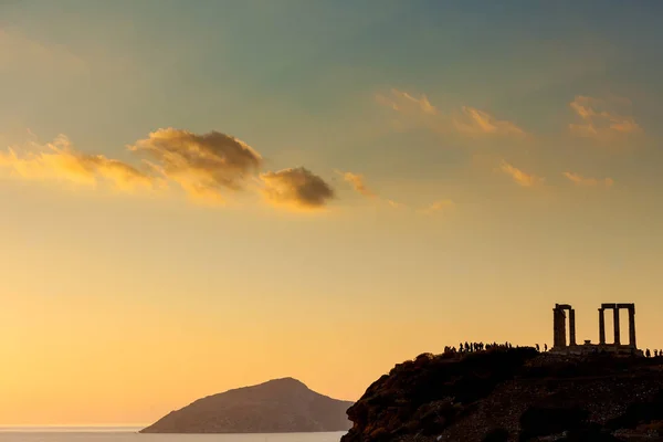 Griechenland Cape Sounion Ruinen Eines Antiken Poseidon Tempels Bei Sonnenuntergang — Stockfoto