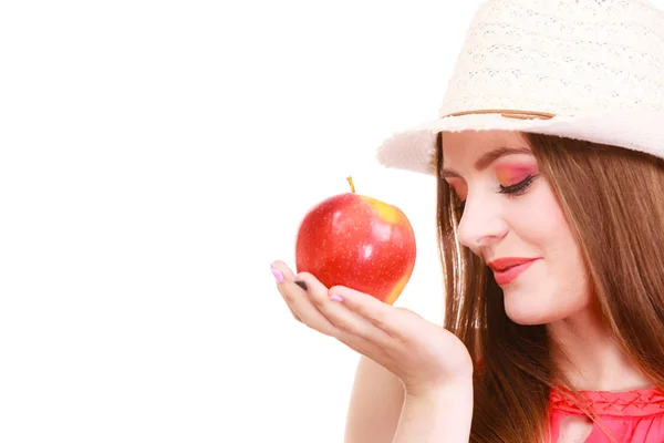 Mujer Encantadora Chica Pelo Largo Colorido Maquillaje Usando Sombrero Verano — Foto de Stock