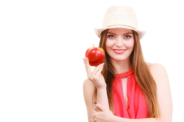 Femme Charmante Fille Cheveux Longs Colorés Maquillage Portant Chapeau Été — Photo