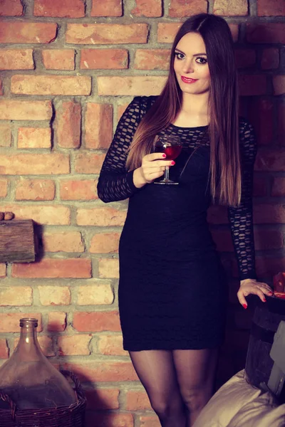 Elegant Beauty Lady Long Hair Full Make Wearing Black Dress — Stock Photo, Image