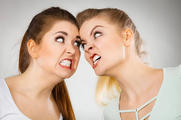 Twee Agressieve Vrouwen Die Ruzie Hebben Boos Elkaar Zijn Vrouwelijk — Stockfoto