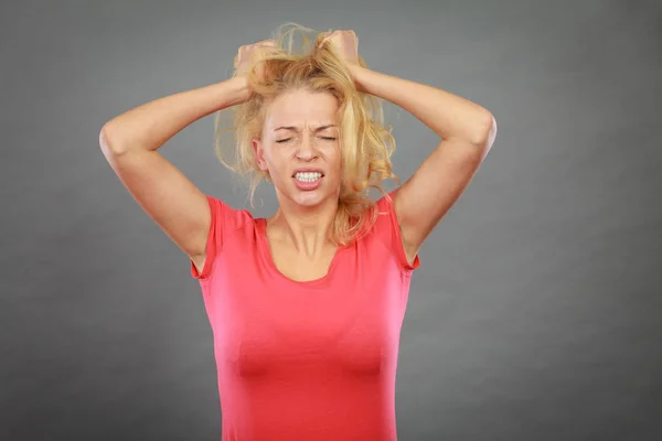 Menselijke Emoties Hoofdpijn Gezicht Expressies Negatieve Psychische Stoornissen Concept Benadrukt — Stockfoto