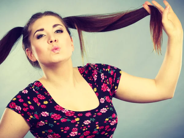 Education Teenage Adolescence Happiness Concept Happy Teenager Student Girl Ponytails — Stock Photo, Image