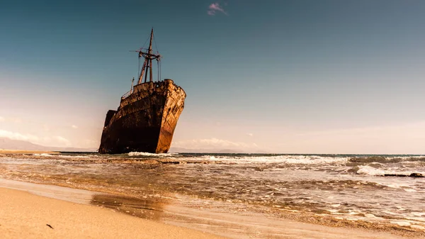 Griechische Küste Mit Dem Berühmten Rostigen Schiffswrack Dimitrios Strand Von — Stockfoto