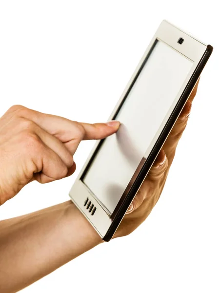 Homme Utilisant Ordinateur Tablette Mains Seulement Nouvelle Technologie Concept Appareils — Photo