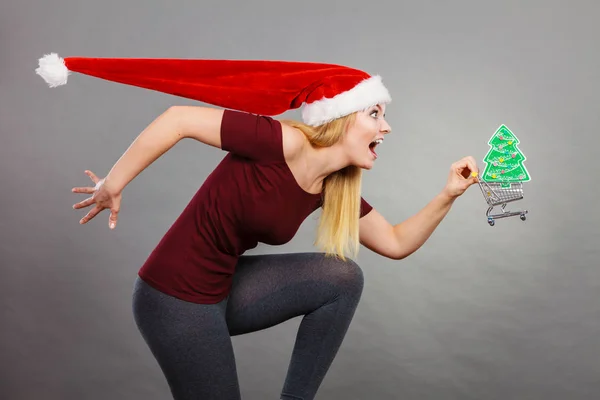 Natal Vendas Sazonais Conceito Celebração Inverno Mulher Feliz Vestindo Chapéu — Fotografia de Stock