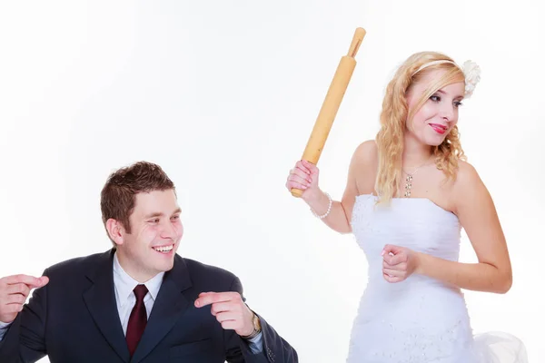 Relationship Problems Troubles Concept Groom Bride Having Quarrel Argument Woman — Stock Photo, Image