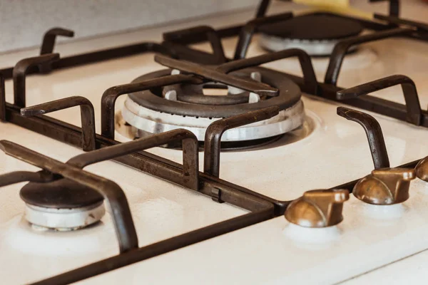 Concepto Muebles Cocina Cocina Gas Sobre Metal Blanco —  Fotos de Stock