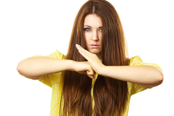 Serieuze Vrouw Die Stopt Afstand Neemt Van Gebaar Time Out — Stockfoto