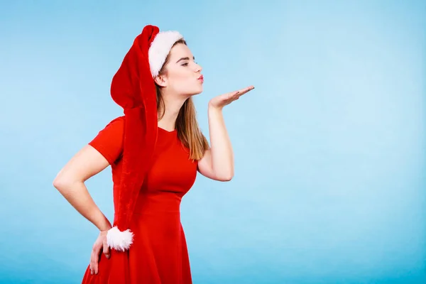 Xmas Seasonal Clothing Winter Christmas Concept Happy Woman Wearing Santa — Stock Photo, Image