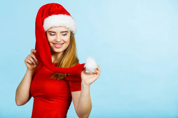 Natale Abbigliamento Stagionale Concetto Natale Invernale Giovane Sorridente Donna Positiva — Foto Stock