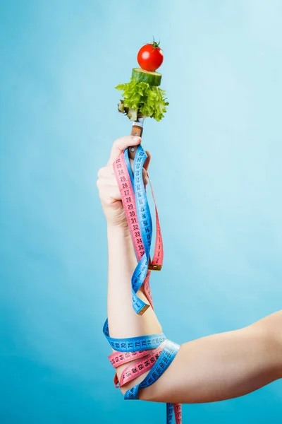 Régime Alimentaire Concept Perte Poids Main Femme Diététicienne Avec Nourriture — Photo