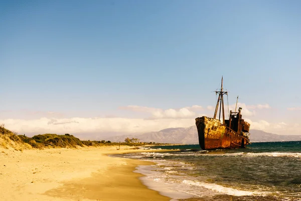 Costa Griega Con Famoso Naufragio Oxidado Dimitrios Playa Glyfada Cerca — Foto de Stock