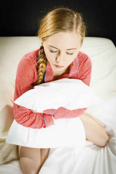 Psykisk Ohälsa Depression Sömnlöshet Koncept Sorgsen Depressiv Ung Kvinna Tonåring — Stockfoto