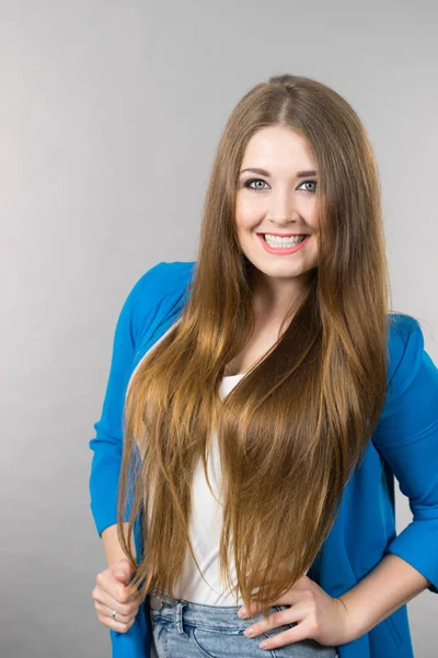 Feminine Beauty Concept Portrait Beautiful Young Woman Long Brown Hair — Stock Photo, Image