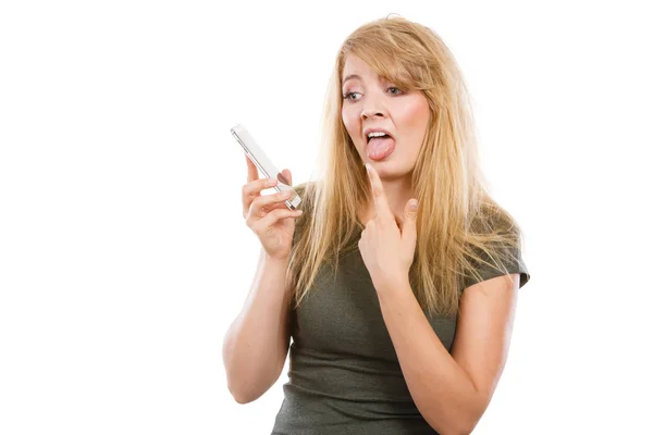 Unpleasant Conversation Bad Relationships Concept Crazy Young Blonde Weirdo Woman — Stock Photo, Image