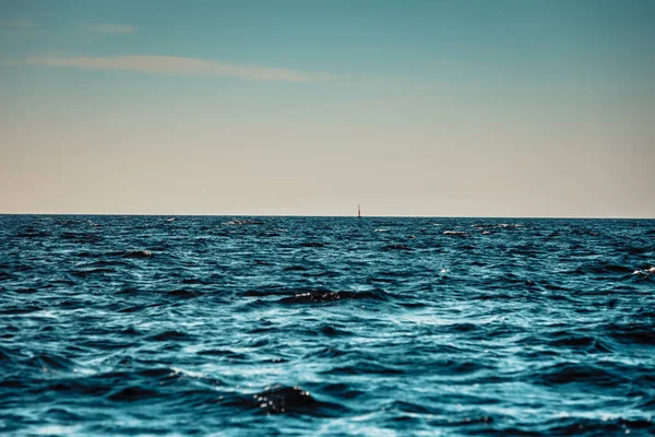 Blue Seascape Idyllic Shot Calm Sea Water Warning Buoy Marine — Stock Photo, Image