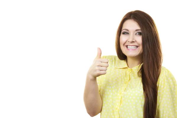 Portrait Beautiful Young Woman Long Brown Hair Female Being Positive — Stock Photo, Image