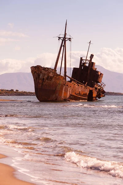 Griechische Küste Mit Dem Berühmten Rostigen Schiffswrack Dimitrios Strand Von — Stockfoto