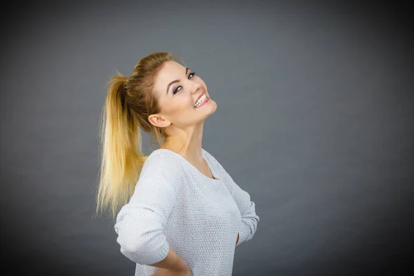 Geluk Menselijk Gezicht Expressies Concept Gelukkig Positief Vrolijk Lachende Vrouw — Stockfoto