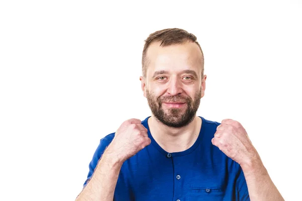 Funny Adult Man Guy Folling Gesturing Hands Positive Emotions Concept — Stock Photo, Image