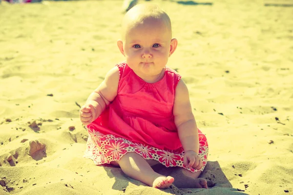 Small Child Sitting Playing Having Fun Beach Sea — Stock Photo, Image
