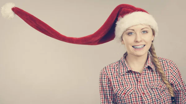 Natale Abbigliamento Stagionale Concetto Natale Invernale Felice Donna Indossando Vento — Foto Stock
