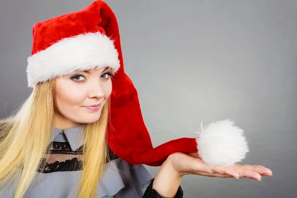 Natale Abbigliamento Stagionale Concetto Natale Invernale Donna Felice Con Cappello — Foto Stock