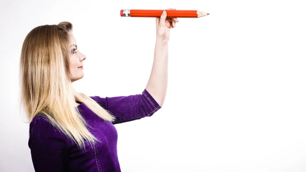 Positieve Lachende Vrouw Blond Student Meisje Vrouwelijke Leraar Met Grote — Stockfoto