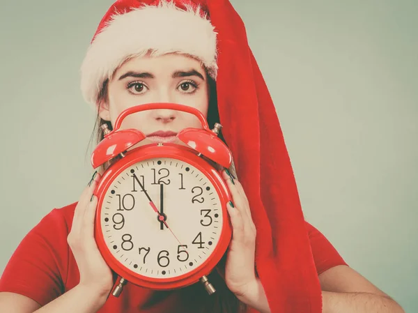 Natal Roupas Sazonais Conceito Tempo Natal Mulher Vestindo Santa Claus — Fotografia de Stock