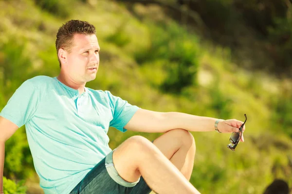 Outdoor Nature Relaxation Concept Handsome Man Spending His Free Time — Stock Photo, Image