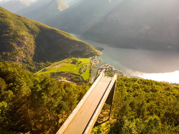 Aerial View Aurlandsfjord Landscape Stegastein Viewpoint Norway Scandinavia Tourism Vacation — Stock Photo, Image