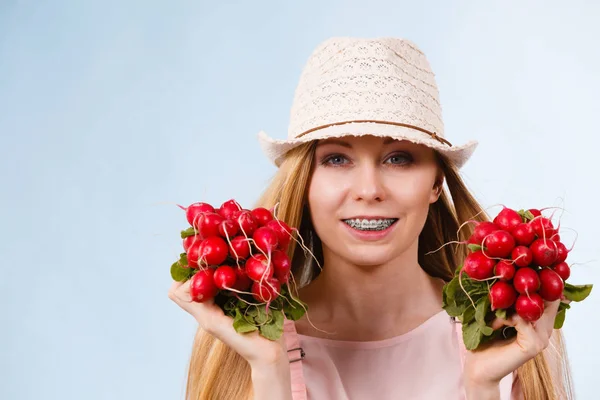 Jovem Adolescente Feliz Pronto Para Verão Vestindo Roupa Rosa Chapéu — Fotografia de Stock