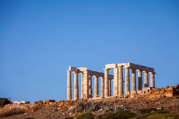 Grecja Przylądek Sounion Ruiny Starożytnej Świątyni Posejdona Cele Podróży — Zdjęcie stockowe