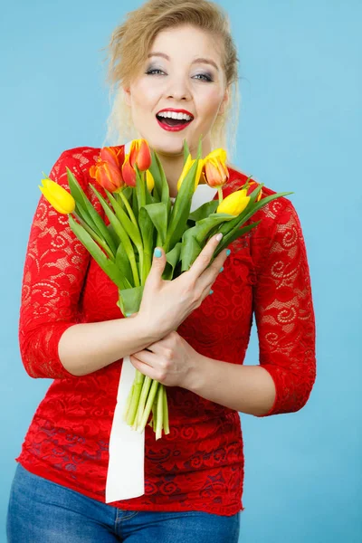 Internationella Kvinnodagen Åtta Marscher Vackert Porträtt Vacker Kvinna Blont Hår — Stockfoto