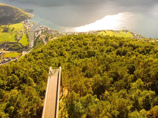 Hava Görüntüsü Aurlandsfjord Manzarası Stegastein Bakış Açısından Norveç Skandinavya Turizm — Stok fotoğraf