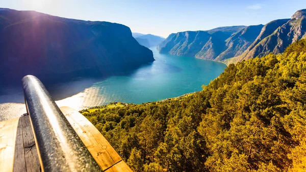 Fjord Aurlandsfjord Paisagem Ponto Vista Stegastein Noruega Escandinávia Turismo Férias — Fotografia de Stock