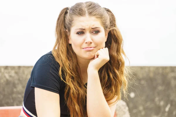Sad Funny Teenage Woman Being Worried Frustrated Female Waiting Somebody — Stock Photo, Image