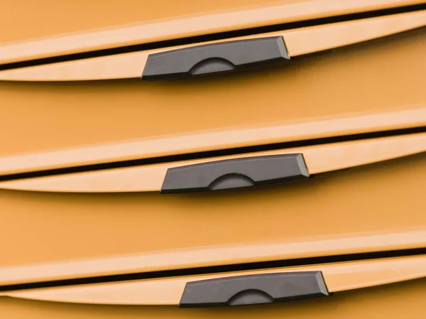 Orange Plastic Box Cabinet Black Handles Drawers Objects Made Plastic — Stock Photo, Image