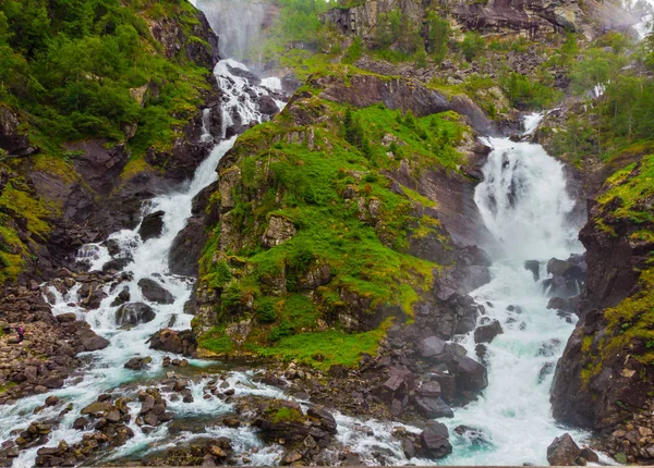 Paisaje Noruego Cascada Latefoss Latefossen Condado Odda Hordaland Noruega Turista —  Fotos de Stock